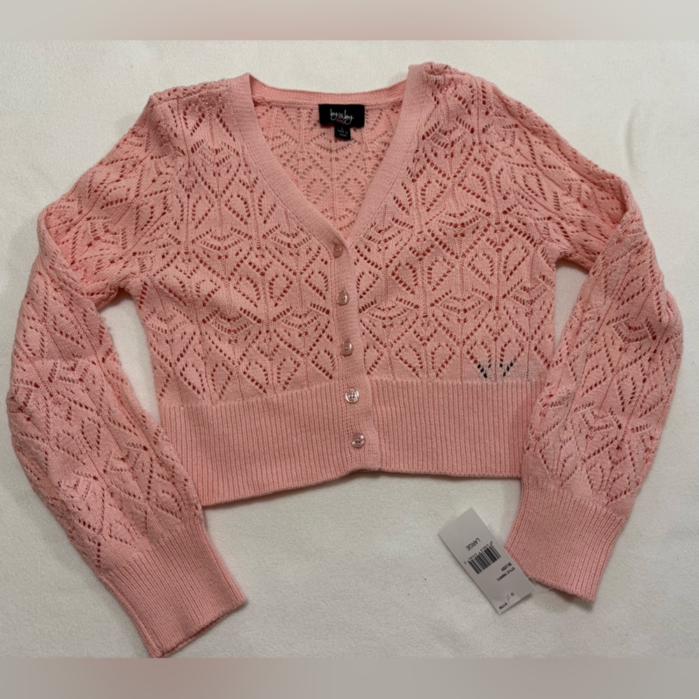 Blush Pink Cropped V-Neck Cardigan Girls L By & By - NWT